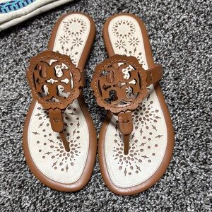Tory Burch Brown Leather Sandals with Iconic Medallion